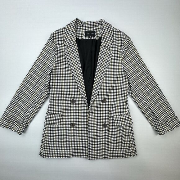 Love Tree Plaid Open Front Blazer Jacket Women’s Medium Lined Check Lined - Picture 2 of 10
